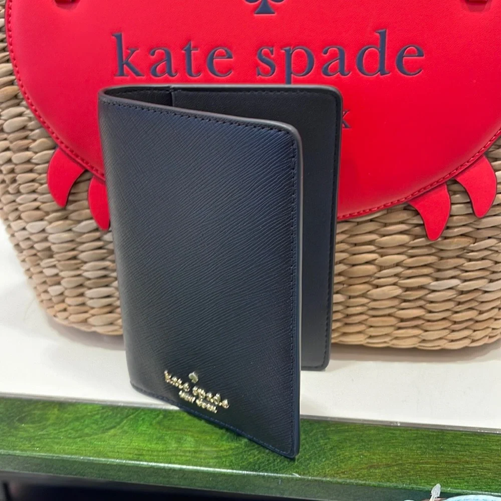 Kate Spade Madison Leather Passport Holder, Crush Proof, Black NWT